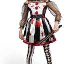 Spooktacular Creations Girls Clown Costume, Scary Clown Costume, Black and White Bloody Jester Dress for Girls Halloween Dress Up, Role Play, Cosplay Party, Small(5-7 yrs)