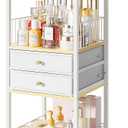 Makeup Organizer Cart with 2 Drawers, Rolling Bathroom Organizers and Storage- Versatile Skincare Perfume Storage Vanity Organizer, Natural Wood and White Iron