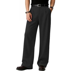 ZKMAN Men's Wide Leg Pleated Dress Pants Drawstring Elastic Waist Slacks | Baggy casual dress trousers, Loose relaxed fit, Hidden elastic waist & inner drawstring, Old money style & d-ring detail, XXL Black