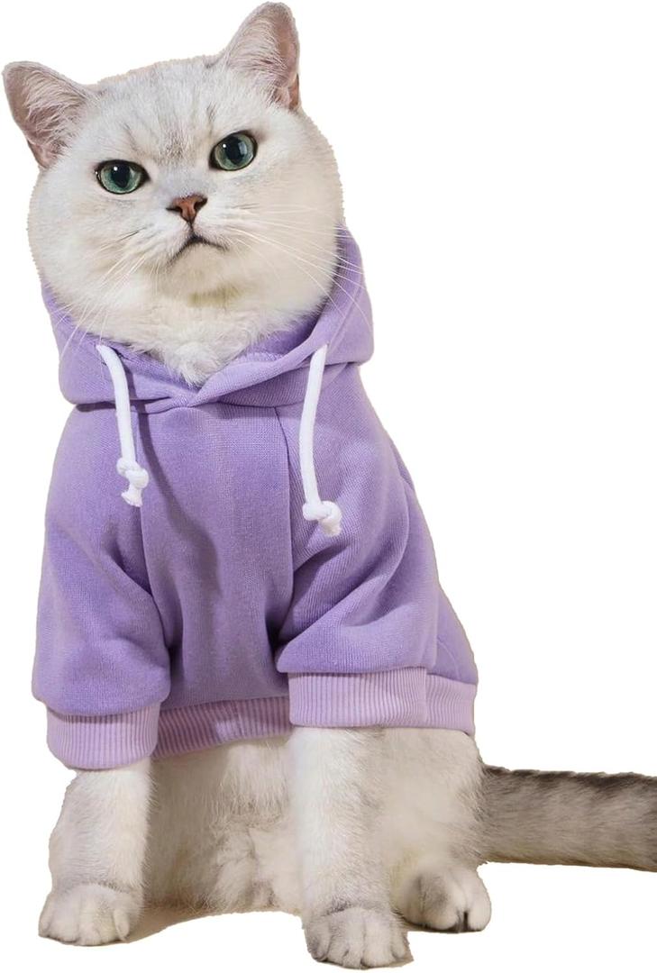 QWINEE Basic Dog Hoodie Sweatshirt Puppy Sweater Warm Cat Costumes Pet Clothes for Chihuahua Puppy Kitten Medium Dogs Mauve Purple Medium