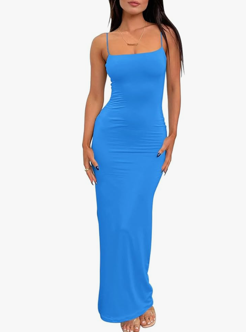 LILLUSORY Womens Summer Casual Slip Dresses Spaghetti Strap Double Lined Bodycon Maxi Dress Size M