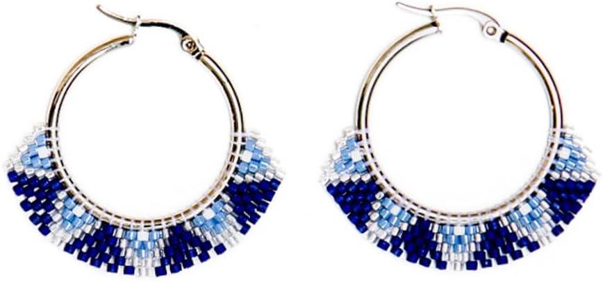 Beaded Earrings for Women Hoop – Handmade Isla Seed Bead Earrings, Indigenous Embera Pattern, Lightweight Boho Beaded Hoop Earrings, Social Impact Jewelry