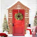 Christmas Gingerbread House Porch Banner Christmas Door Decoration Gingerbread House White Gable Door Cover Xmas Hanging Backdrop Porch Signs for Winter Holiday Party Home Indoor Outdoor Wall Decor