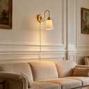 2 Pack Modern Ceramic Gold Plug in Cord Wall Sconce Wall Lighting with Pull Chain Switch, Indoor Wall Lamp Light Fixtures Curve Arm for Living Room Bedroom Bedside Kitchen Home Office