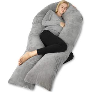 QUEEN ROSE Pregnancy Pillows for Sleeping, U Shaped Body Pillow for Pregnancy, 65 inch Maternity Pillow for Tall Pregnant Women with Gray Velvet Cover (Grey)