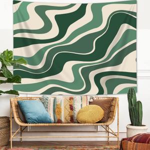 Moyrisou Sage Green Swirls Tapestry Retro 70s Danish Pastel Abstract Aesthetic Bedroom Wall Art Tapestries, Vintage Cottage Fairycore Simple Hippie Posters Wall Tapestry for Home Office Dorm 60X40IN