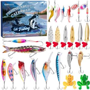 Fishing Advent Calendar 2025, 24 Day Fishing Lure Advent Calendar Fishing Tackle Set for Adult Men Teens Boy, Christmas Countdown Calendar Xmas Surprise Gift for Fisherman