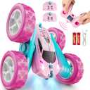 QUNREDA RC Cars, Pink Remote Control Car for Girls, 2.4 GHZ Double Sided RC Stunt Car 360° Rotating Remote Control Crawler with Headlights Car Toys for 6 7 8 9 10 11 12 Girls Birthday Gift Grandkids, Pink