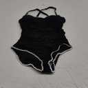 Eomenie Women's One Piece Swimsuit Tummy Control Slimming Bathing Suit Ruched Swimwear Tie Back Shell Stitch Swim Suit (Medium, Black White)