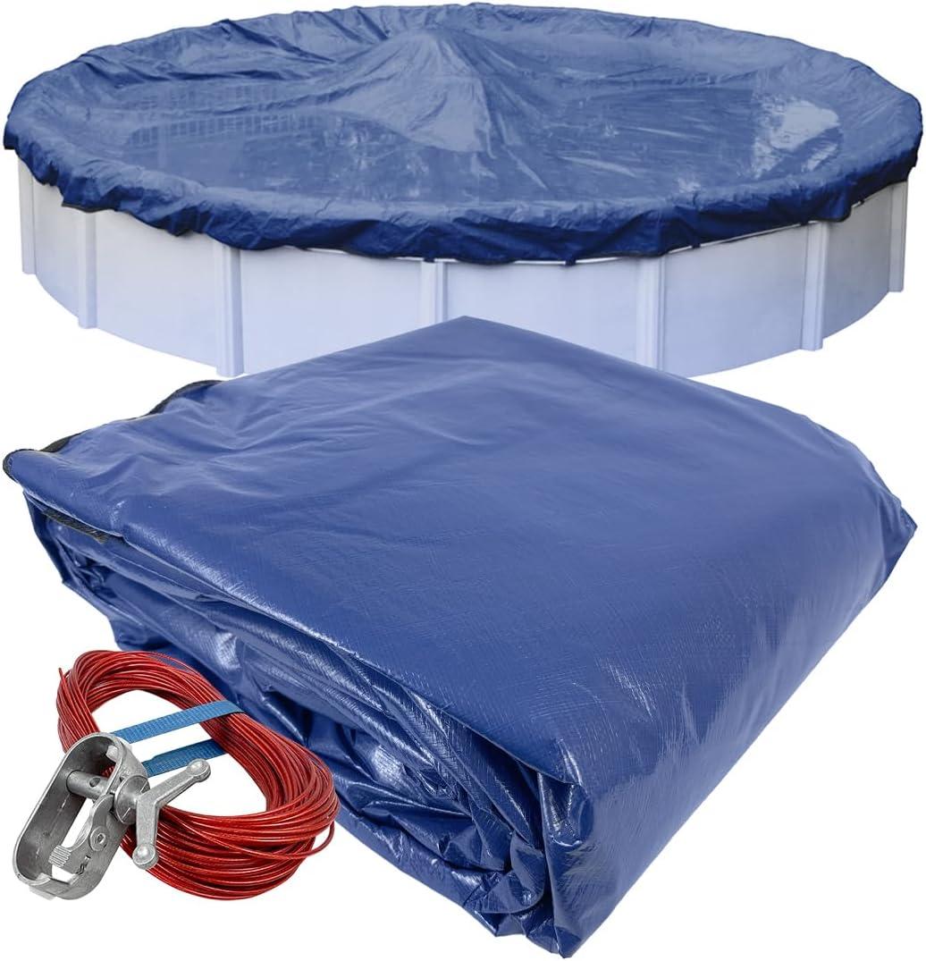 Pool Mate 18 ft Industrial Superior Winter Pool Cover for Above Ground Pool | Blue Round Pool Cover, 4 ft Overlap (22ft Cover Size), Solid 14 x 12 Scrim, 4.5 oz/yd2, Style: 2018-4PMA