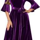 HomRain Women's Long Sleeve Velvet Midi Dresses for Wedding Guest Church Formal Winter Christmas Cocktail Party, Purple