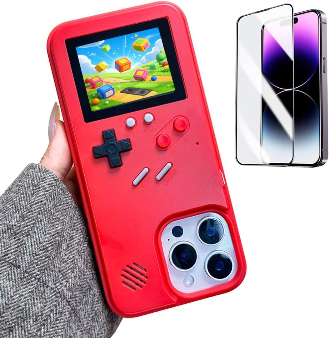 Game Case for iPhone 15 Pro Retro Video Game Phone Case Playable Design, Shockproof Funny Gaming Cover for iPhone, Classic Creative Gamer Birthday Gifts, Red