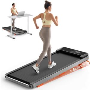 TREAFLOW Walking Pad,Treadmill with Incline for Home Office, 2.5HP Portable Under Desk Treadmill with 265 Lbs Capacity,Remote Control, Led Display, Silver