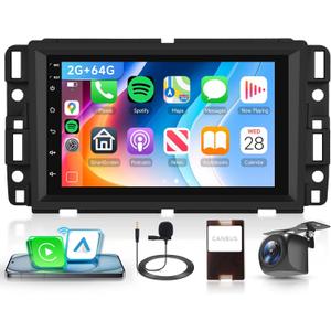 2G+64G Android Car Stereo for Chevy Silverado GMC Sierra Yukon 2007-2013 with Wireless CarPlay Android Auto, 7 Inch Touchscreen Car Radio GPS Navigation WiFi SWC Bluetooth with Backup Camera