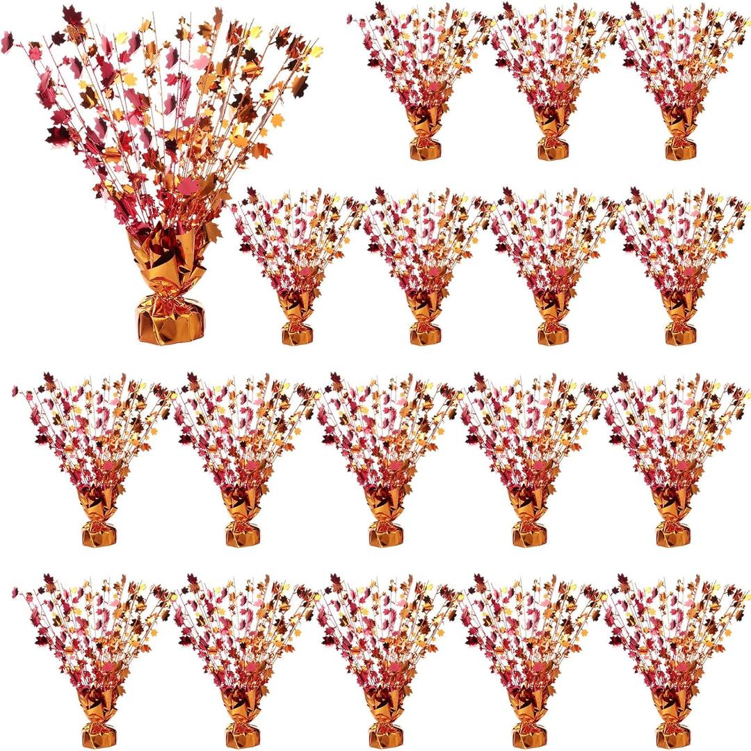 Lyrow 18 Pieces Fall Maple Leaves Table Centerpiece Metallic Foil Spray Centerpieces Autumn Party Decoration for Thanksgiving Harvest Seasonal Event Table Decor, Yellow Gold Orange Red(Classic)