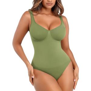 Lover-Beuaty Seamless Shapewear Bodysuits for Women Tummy Control Body Suit V Neck Seamless Body Shaper Black (Green, XL)
