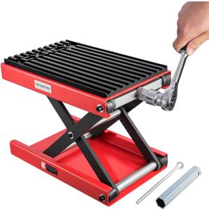CXRCY 1200 LBS Motorcycle Lift Scissor Jack Upgraded Dirt Bike ATV Steel Motorcycle Hoist Stand with Ratchet Wrench,Crank Handle,Thickened Rubber Pad,Wide Deck (Red)