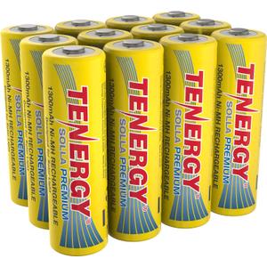 Tenergy Solla Premium Rechargeable NiMH AA Battery, 1300mAh Solar Batteries for Solar Garden Lights, Anti-Leak, Outdoor Durability, 5+ Years Performance, UL Certified, Pre-Charged 12 Pack