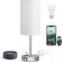 Fenmzee Touch Bedside Lamp - White, 3-Way Dimmable, USB A + C Charging, AC Outlet, 17.4inch Medium