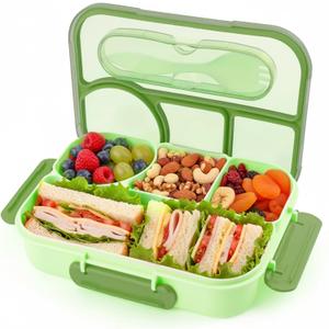 Bento Box for Adults,4 Compartments Lunch Box, Snack Containers Reusable Lunch Containers Drop-Proof, Dishwasher Safe & Made with BPA-Free Materials, Green