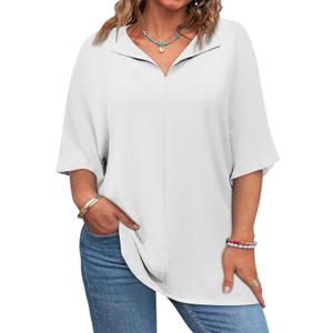 Lueluoye Womens Plus Size Tops Short Sleeve V Neck Tee Blouse Summer Loose Fit Casual Tunic Top XL-5XL (XX-Large, White)