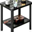 Adirondack Square Outdoor Side Table, 2-Tier Storage Weather Resistant HDPE Resin End Table, Small Side Table for Patio, Garden, Balcony, Deck, Porch, Backyard, Poolside (Jet Black, 1 PCS), 16.4"D x 12.5"W x 16.3"H