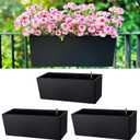 LaLaGreen Deck Railing Planters (3 Pack, 14 Inch) Black Rectangular Window Flower Box with Bracket, Self Watering System Hanging Planter Boxes for Outdoor Plant Pots Container Rail Fence Balcony Herb