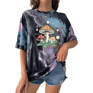 Remidoo Women's Casual Crewneck Short Sleeve Sun and Moon Print Tie Dye Oversized Graphic Top T-Shirt (Small)