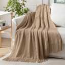 MIULEE Tan Taupe Knitted Throw Blanket for Couch Boho Textured Cozy Woven Blanket with Tassels for Sofa Chair Bed Living Room Farmhouse Home Decor Acrylic Wave Pattern 50"x60"
