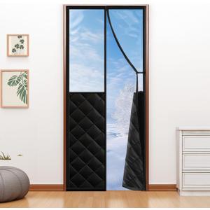 Magnetic Thermal Insulated Door Curtain for 36"x 96" Doors, Visible Door Cover for Heat Insulation, Magnetic Closure Thick Blanket for Doorway to Keep Warm in Winter Cool in Summer (Black + Clear)