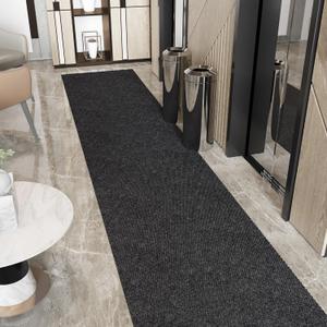 Ottomanson Commercial Scrape Rib Entry Mat  Heavy Duty Ribbed Floor Mat for High Traffic  Non Slip Rubber Back, Waterproof  Indoor Outdoor Use for Offices, Schools, Lobbies, 2' x 14', Black