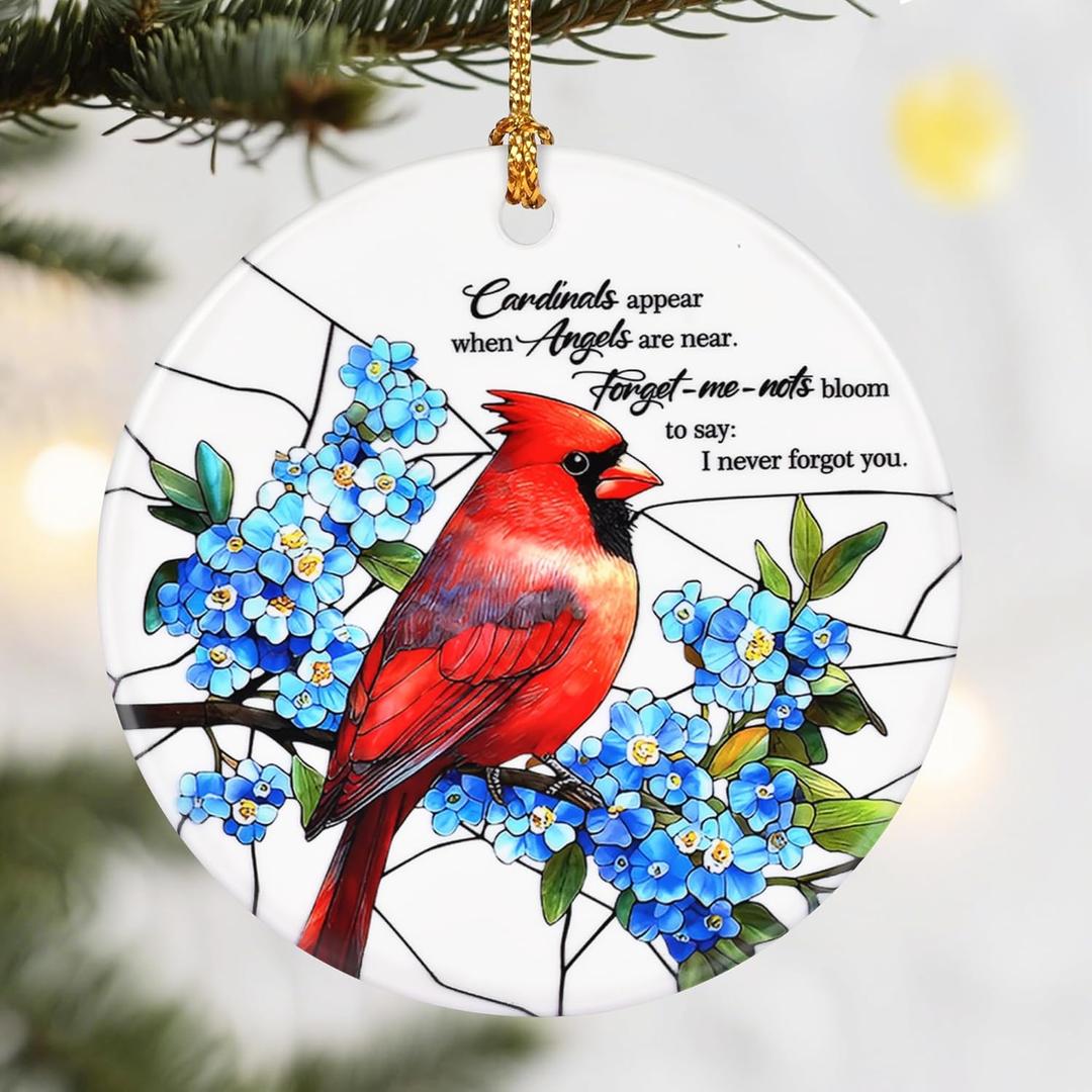 Cardinal Christmas Ornaments, Dodosky 2.8in Ceramic Xmas Decor, Christmas Tree Ornaments, Xmas Decorations for Tree, Holiday Ornament, Memorial Gift, Cardinal Gifts, in Memory of Loved One Gifts