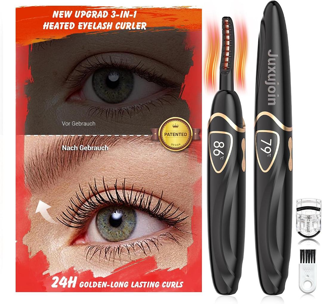 2-IN-1 Heated Eyelash Curler for Women Natural Golden Curling 24 HoursHeated Lash CurlerHeats Up in 10 SStyle InstantlyHeated Lash Curler with Display-USB Rechargeable-for Office, Travel, Event