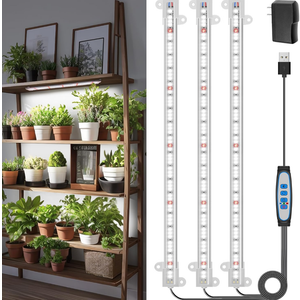 Wiaxulay LED Plant Grow Light Strips, 6000K White Grow Lights for Indoor Plants Full Spectrum, 3 Bars/16 in Grow Lamp with 6/12/16 Hrs Timer, 5 Brightness for Green House, Hydroponics, Seed Starting