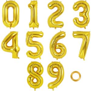 16 Inch Number 0-9 balloons, Gold Number Foil Balloons, Small Mylar Numbers Balloon Custom Digital Balloons for Birthday Aniversary Baby Shower Party Decorations Supplies