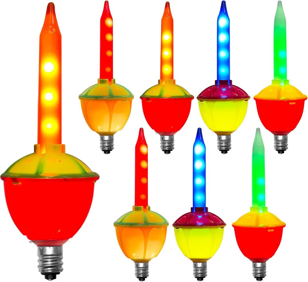 Bubble Lights Replacement Bulbs, 8-Pack Multicolor LED C7 Bulbs for Christmas Tree, Liquid-Free, UL Listed, Safe & Energy-Efficient, Waterproof for Holiday Decor, Night Lights, Candlestick