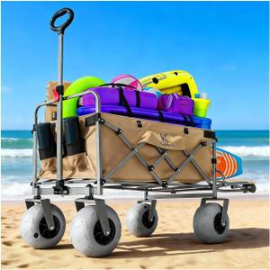 Beach Wagon with Big Wheels for Sand 10" Balloon Tires & 450lb Heavy Duty Foldable Cart | Removable All-Terrain Design for Camping, Garden, Beach & Groceries