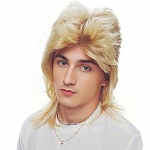 Mullet Wigs for Men Joe Dirt Emo Wig 80s Costumes Fancy Party Accessory Cosplay Wig Halloween Man x (Light Blonde)
