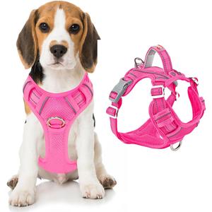 BARKBAY Dog Harness No Pull with ID Tag Pocket - Heavy Duty, Reflective, Easy Control for Large Dogs (Pink, M) (Medium (Chest:22.5-28"))
