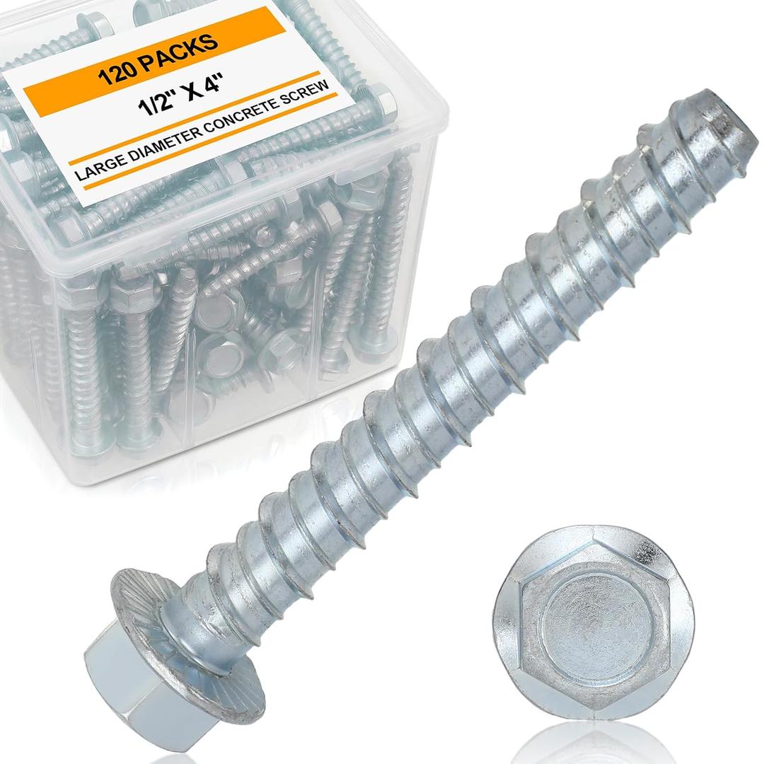 Hicarer 120 Pack 1/2 x 4 Inch Concrete Screws Galvanized for Anchoring