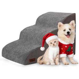 Aodisman 3-Step Dog Ramp and Stairs for Sofa and Chair - Non-Slip Sturdy Pet Steps for Small Dogs and Cats, 15.7" H, Grey