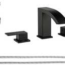 Matte Black Bathroom Faucets for Sink 3 Hole Widespread Waterfall Vanity Faucets Basin Faucet with Pop-Up Drain 8 inch Bathroom Lavatory Faucet
