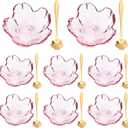 Set of 8 Pink Cherry Blossom Glass Bowls with Flower Spoons, Sakura Sauce Dishes Seasoning Little Bowl Japanese Flower Crystal Glass Appetizer Plates for Dipping Ice Cream (Classic)