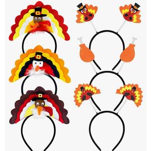 UMEELR 3 Turkey Hat Headband and 3 Turkey Head Boppers Thanksgiving Set for Fall Party Favors Supplies Women's Thanksgiving Hair Accessories