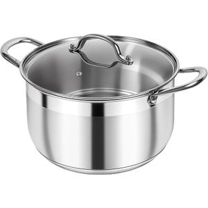 Kirecoo Stainless Steel Stock Pot - 5 Quart Heavy Duty Induction Cooking Pot with Visible Lid for Pasta, Soup, Spaghetti, Nonstick Thick Bottom Big Stockpot, Deep Cookware for Canning, Boiling, Simmer