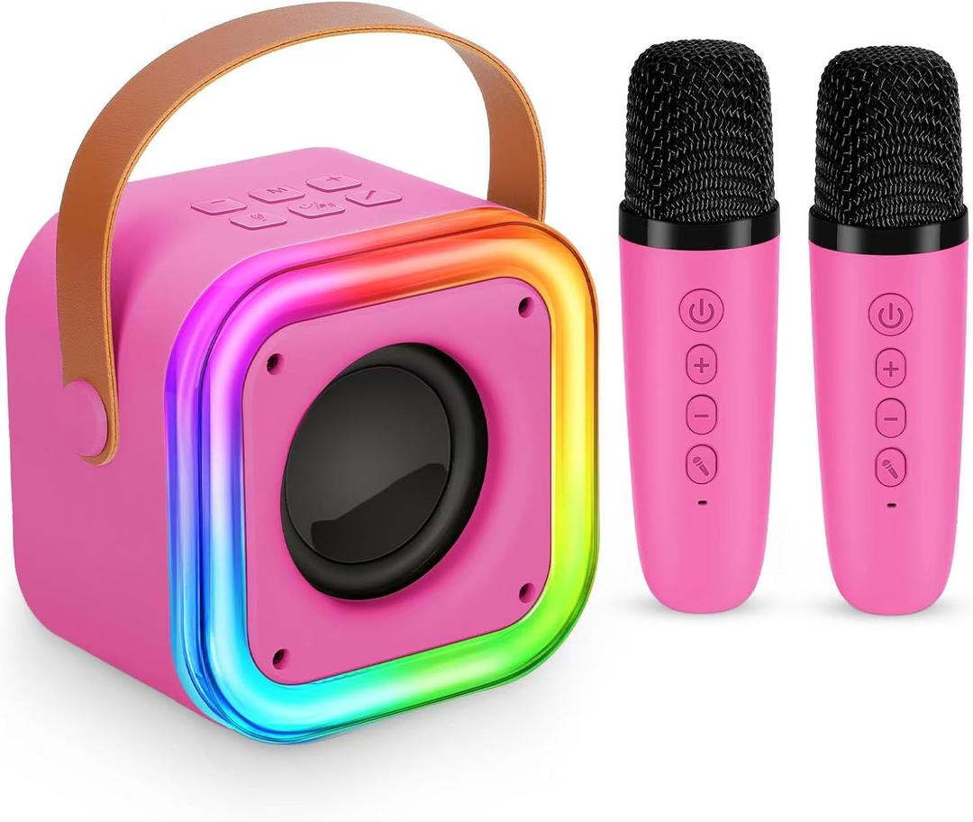 Mini Karaoke Machine for Kids, Girl Toys Gifts, Kids Karaoke Wireless Microphone for 4,5,6,7,8,9,10,11,12 Years Old Boys and Girls Christmas Party Gifts Toys (Rose Color)