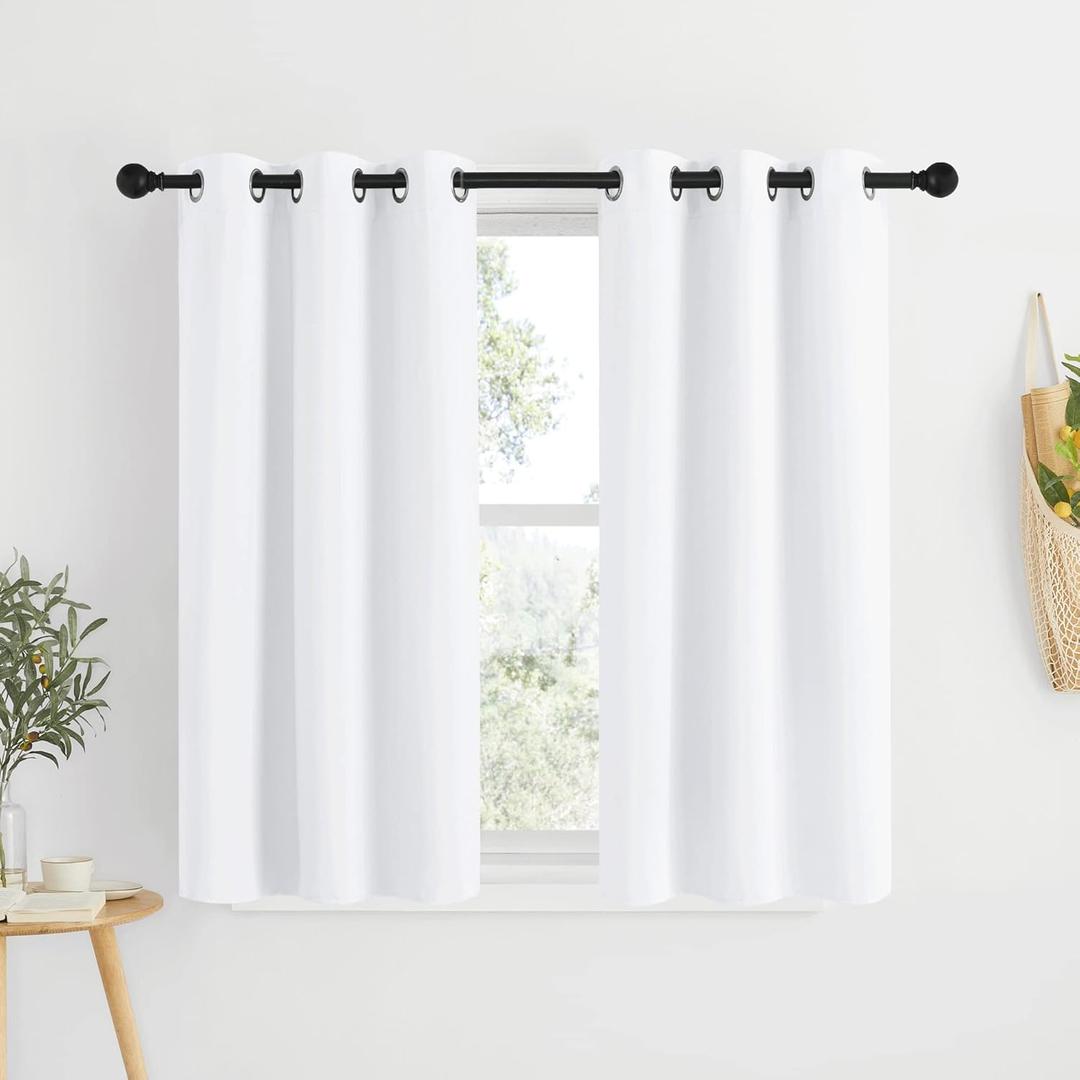 NICETOWN Draperies Curtains Panels, Blocking Out 50% Sunlight Window Treatment Curtains, Grommet Top Small Window Drapes for Bedroom (2 Panels, 34 By 48, White)