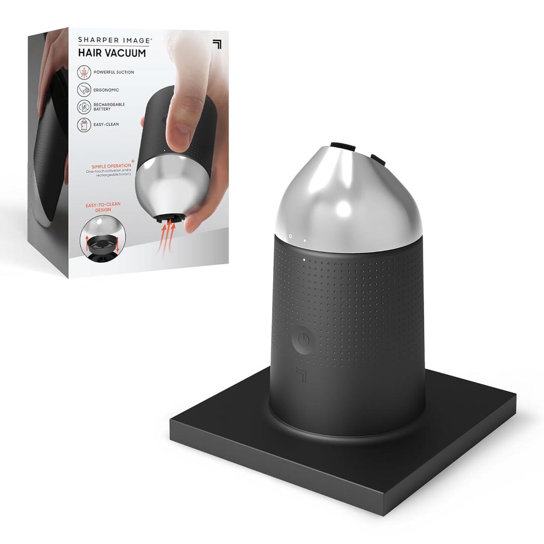 Sharper Image Wireless Hair Vacuum, Powerful Suction for Grooming Clean-Up, One-Touch Operation, Easy-Clean Nozzle, Charging Base, Ergonomic Comfort Grip with Soft-Touch Finish, Rechargeable Battery
