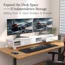 Artswish Dual Monitor Riser White for 2 Monitors, 2-tier Monitor Stand with Drawer,Computer Monitor Stand Riser with 2 Adjustable Feet,42.4 Inch Long Desk Shelf for Monitor, Printer, TV, White with Grey Texture