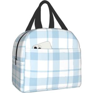 DADABULIU Lunch Bag Plaid Blue Check Insulated Lunch Box Cooler Tote for Adults Kid Girl Women Work Office School Picnic Beach Reusable Lunchbox Over 3 Years Old (A05)